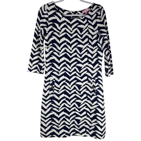 Lilly Pulitzer Charlene I Got Lucky Navy Bird Chevron Print Dress Size Small - Picture 2 of 10